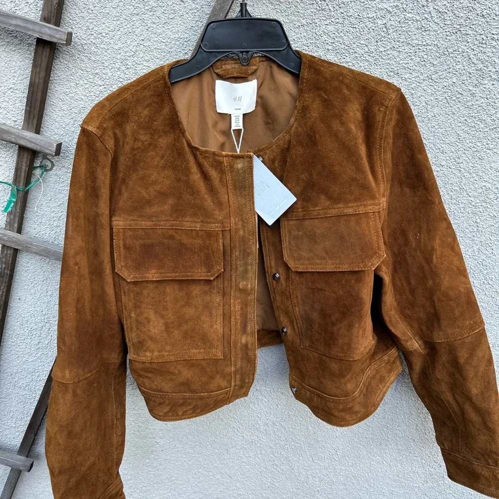 NWT! H&M Brown Suede Leather Jacket - Picture 13 of 16